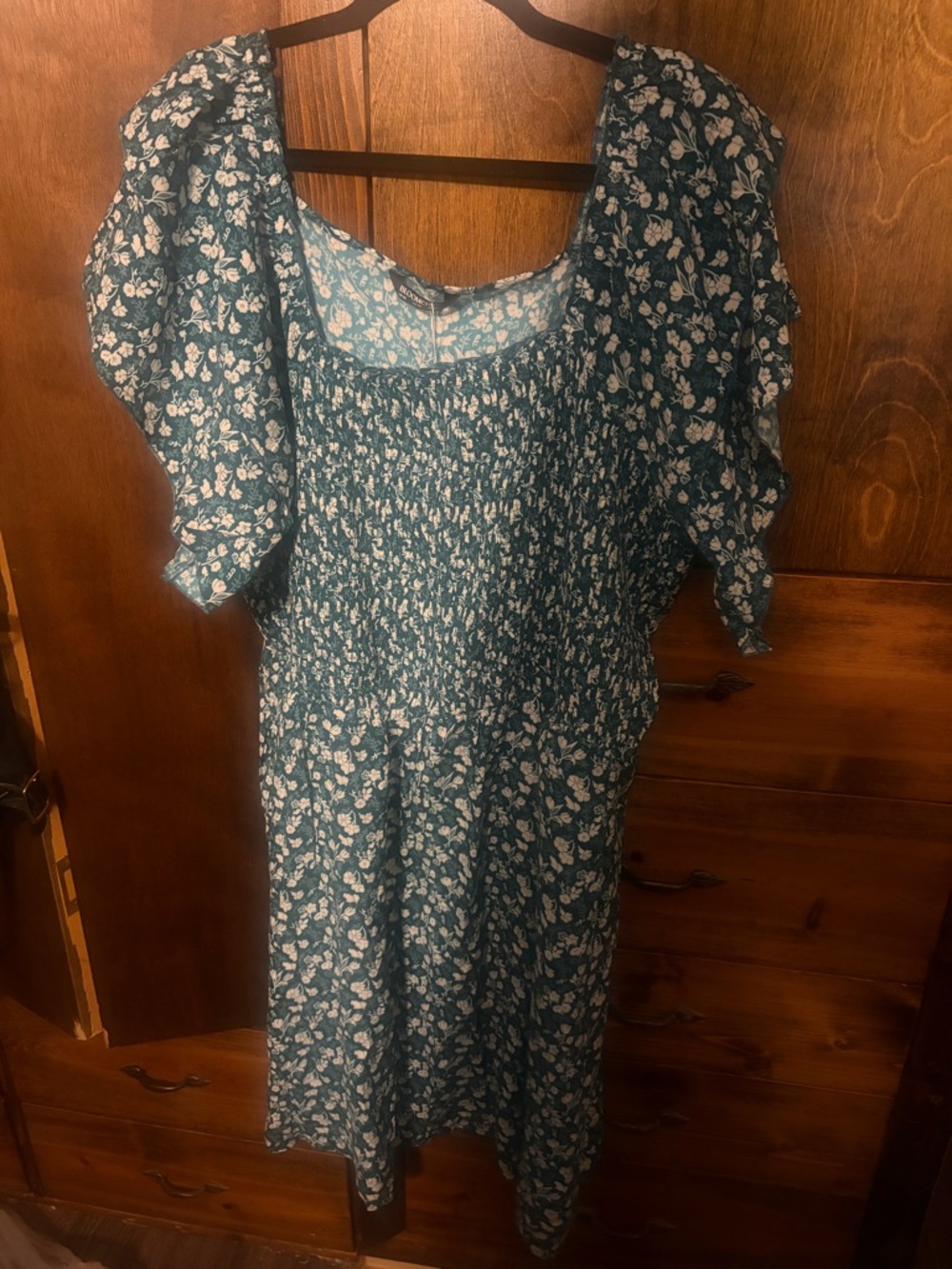 BloomChic Green Floral Smocked Midi Dress with Flutter Sleeves